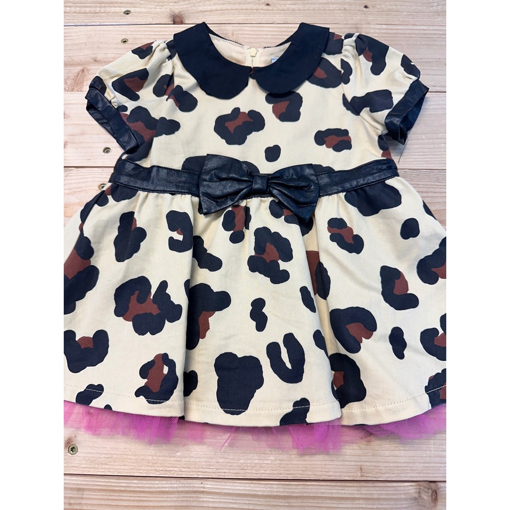 Harajuku Mini Leopard Print Dress Peter Pan Collar Bow‎ Tulle Trim 12M